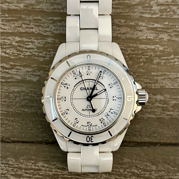 **SOLD**CHANEL J12 White ceramic and steel watch with diamond indicators. - Picture 3 of 4